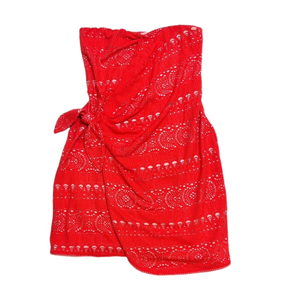 Red Lace Free People Oceanside Crochet Strapless Dress